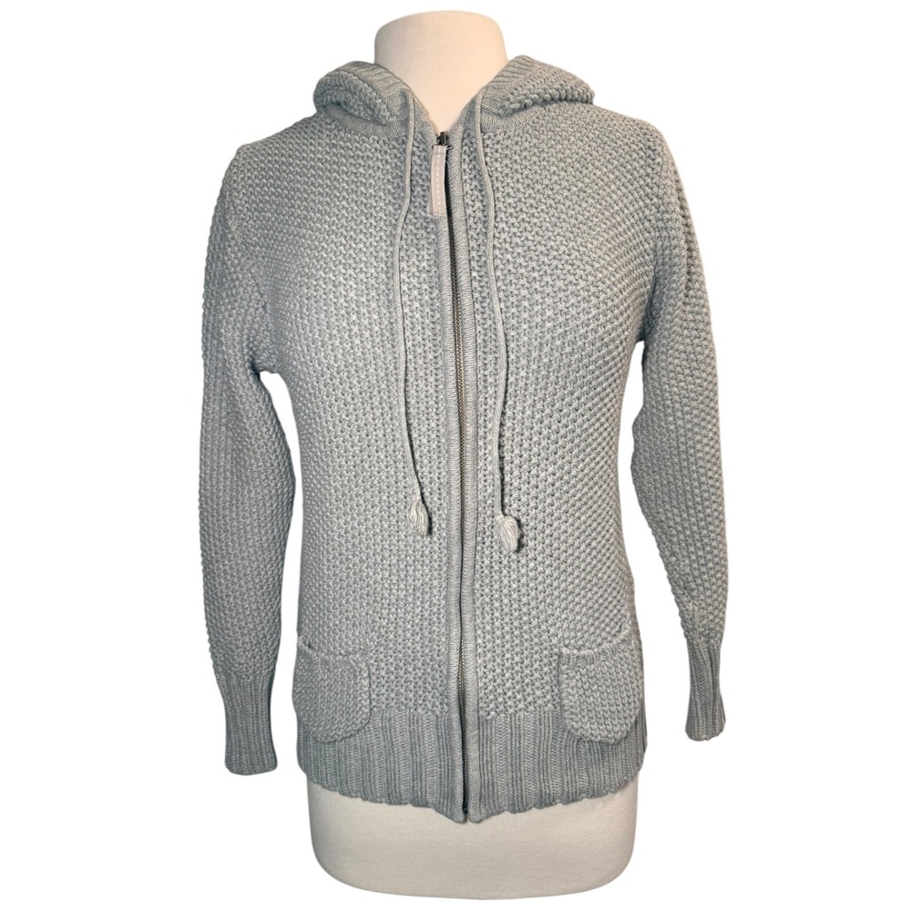 Vintage Y2K Old Navy Womens Gray Popcorn Knit Full Zip Hooded Sweater L